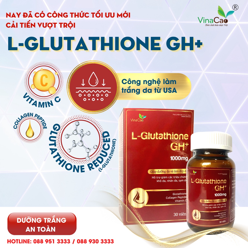 Viên uống trắng da cao cấp L-Glutathione GH+ 1000mg - Bật tông da nhanh, chống nắng, chống lão hóa, cải thiện làn da